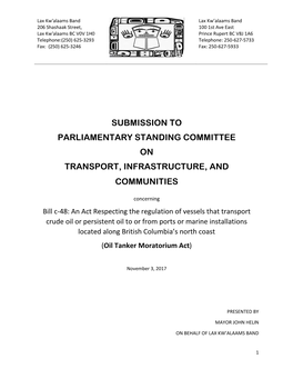 Submission to Parliamentary Standing Committee on Transport, Infrastructure, and Communities