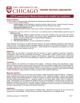 ATP7A Sequencing for Menkes Disease and Occipital Horn Syndrome