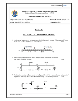 Unit – Iv Flexibilty and Stiffness Method