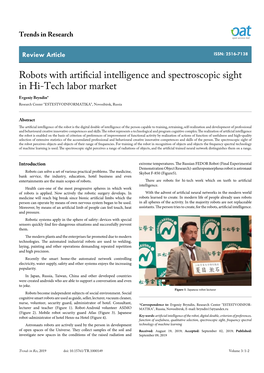 Robots with Artificial Intelligence and Spectroscopic Sight in Hi-Tech Labor Market Evgeniy Bryndin* Research Center "ESTESTVOINFORMATIKA", Novosibirsk, Russia