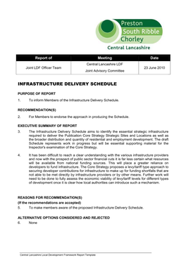 Infrastructure Delivery Schedule