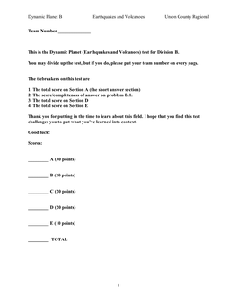 Dynamic Planet B Earthquakes and Volcanoes Union County Regional