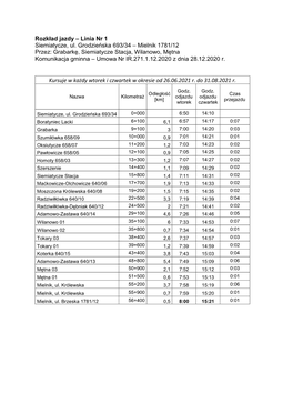 Rozkład Jazdy – Linia Nr 1 Siemiatycze, Ul. Grodzieńska 693