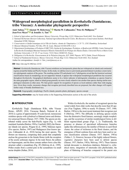 Widespread Morphological Parallelism in Korthalsella (Santalaceae, Tribe Visceae): a Molecular Phylogenetic Perspective Amir Sultan,1,2 Alastair W