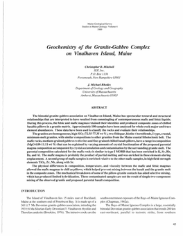 Geochemistry of the Granite-Gabbro Complex on Vinalhaven Ismnd, Maine