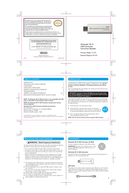 Nintendo® Wi-Fi USB Connector Instruction Booklet