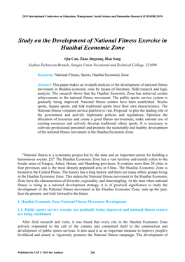 Study on the Development of National Fitness Exercise in Huaihai Economic Zone