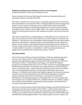 1 Netbooks and Open Source Software in One-To-One Programs by Mark Warschauer, University of California, Irvine Paper Presented