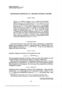 HOCHSCHILD HOMOLOGY in a BRAIDED TENSOR CATEGORY A