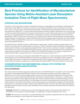 MALDI-TOF Best Practices Writing Group and the APHL TB Subcommittee, with Significant Input and Contributions from the Following Individuals