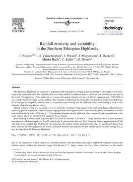 Rainfall Erosivity and Variability in the Northern Ethiopian Highlands