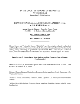 Honnie Gunnoe, Et Al., V. Gerald Lee Lambert, Et Al., V. L.D. Simerly, Et