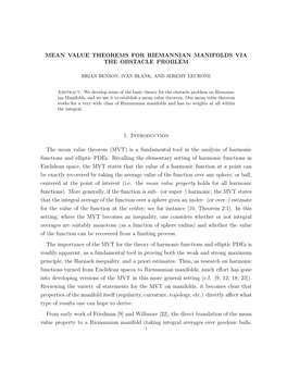 Mean Value Theorems for Riemannian Manifolds Via the Obstacle Problem