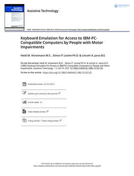 Keyboard Emulation for Access to IBM-PC- Compatible Computers by People with Motor Impairments