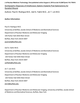 Scintigraphic Diagnosis of Intrathoracic Splenic Implants Post Splenectomy for Gunshot Wound