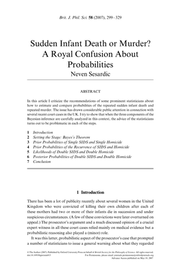 Sudden Infant Death Or Murder? a Royal Confusion About Probabilities Neven Sesardic