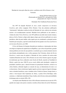 Machado De Assis Pelo Olhar Dos Outros: a Polêmica Entre Sílvio Romero E José Veríssimo