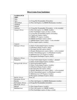 Direct Trains from Sambalpur