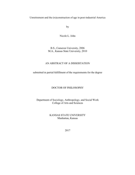 Unretirement and the (Re)Construction of Age in Post-Industrial America