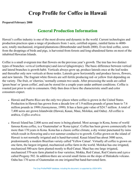 Crop Profile for Coffee in Hawaii