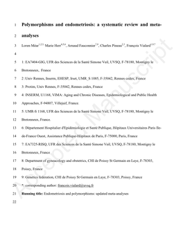 Polymorphisms and Endometriosis: a Systematic Review and Meta