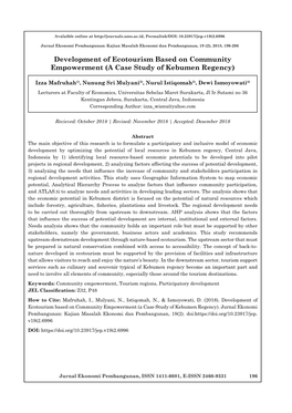 Development of Ecotourism Based on Community Empowerment (A Case Study of Kebumen Regency)