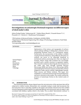 Investigations on Anisotropic Frictional Response on Different Types of Shed Snake’S Skin