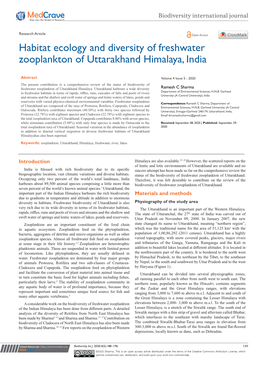 Habitat Ecology and Diversity of Freshwater Zooplankton of Uttarakhand Himalaya, India
