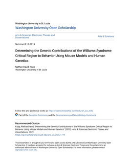 Determining the Genetic Contributions of the Williams Syndrome Critical Region to Behavior Using Mouse Models and Human Genetics