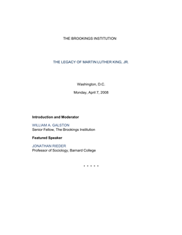 The Brookings Institution the Legacy of Martin Luther