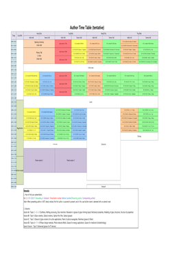 Author Time Table (Tentative)