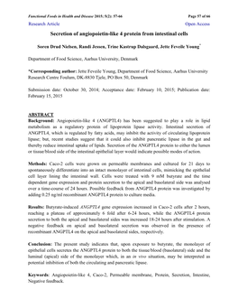 Secretion of Angiopoietin-Like 4 Protein from Intestinal Cells