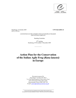 Action Plan for the Conservation of the Italian Agile Frog (Rana Latastei) in Europe