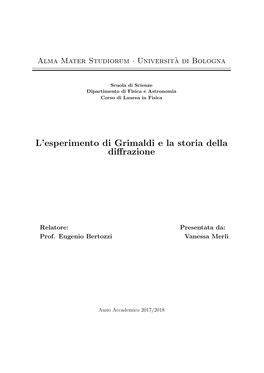 L'esperimento Di Grimaldi E La Storia Della Diffrazione