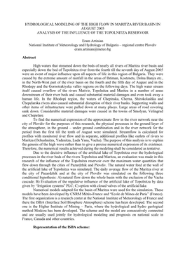 Hydrological Modeling of the High Flow in Maritza River Basin in August 2005 Analysis of the Influence of the Topolnitza Reservoir