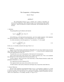 The Computation of Polylogarithms