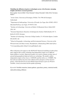 Modelling the Diffusion of Pottery Technologies Across Afro-Eurasia