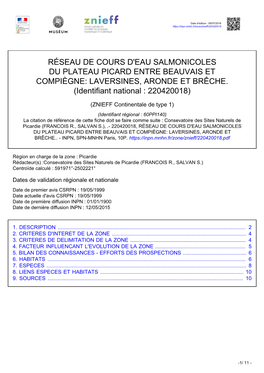 Réseau De Cours D'eau Salmonicoles Du Plateau Picard Entre Beauvais Et Compiègne: Laversines, Aronde Et Brêche