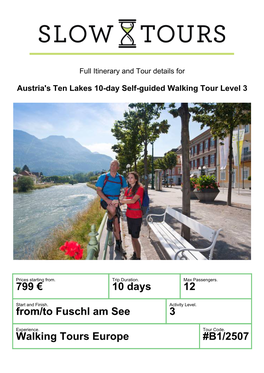 799 € 10 Days 12 From/To Fuschl Am See 3 Walking Tours Europe #B1
