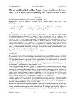 The Views of Elite Bodybuilding Athletes Concerning Doping Training, Their Level of Knowledge About Doping, and Values Education in Sport