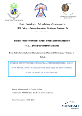 École Supérieure Polytechnique D'antananarivo UFR Sciences Economiques Et De Gestion De Bordeaux IV