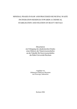 Mineral Phases in Raw and Processed Municipal Waste Incineration Residues-Towards a Chemical Stabilisation and Fixation of Heavy Metals