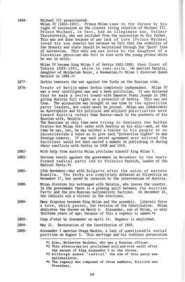 Michael III Assassinated. Milan IV (1855-1901). Prince Milan Came to the Throne by His Right of Succession As the Closest Living Relative of Michael III