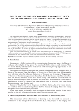 Exploration of the Shock-Absorber Damage Influence on the Steerability and Stability of the Car Motion