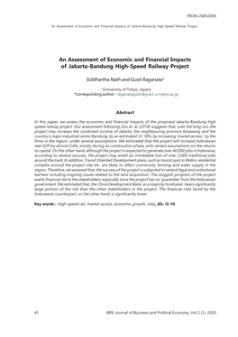 An Assessment of Economic and Financial Impacts of Jakarta-Bandung High-Speed Railway Project
