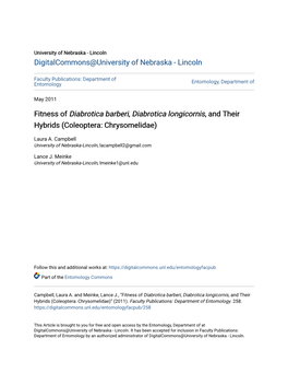 Fitness of &lt;I&gt;Diabrotica Barberi, Diabrotica Longicornis&lt;/I&gt;, and Their Hybrids (Coleoptera: Chrysomelidae)