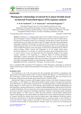 Phylogenetic Relationships of Selected Sri Lankan Orchids Based on Internal Transcribed Spacer (ITS) Sequence Analysis