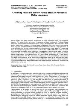 Chunking Phrase to Predict Pause Break in Pontianak Malay Language