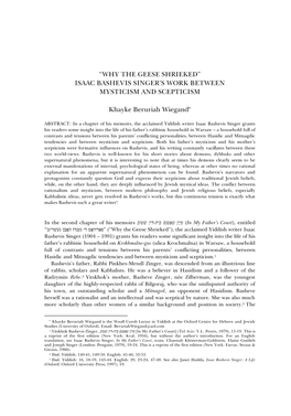 “Why the Geese Shrieked” Isaac Bashevis Singer's