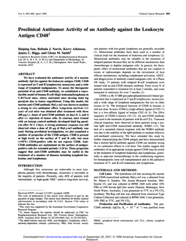 Preclinical Antitumor Activity of an Antibody Against the Leukocyte Antigen CD48’